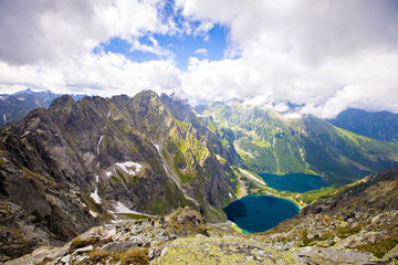 Marine Eye and Black Pond Rysy mountain. Tatras, Poland, Europe. Mountain landscape. Two lakes in mountains. road to the Rysy.