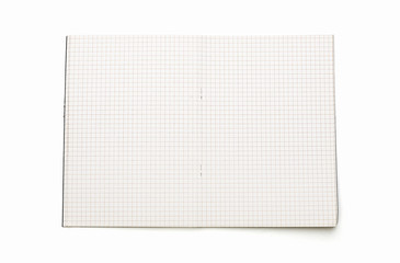 blank open squared text book, isolated on white