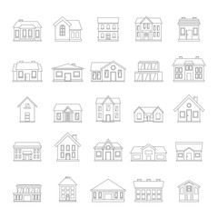 Houses icon set in thin line simple style on white background, for real estate design and web