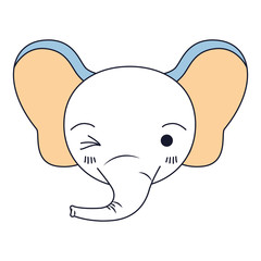silhouette color sections of cute face of elephant wink eye expression vector illustration