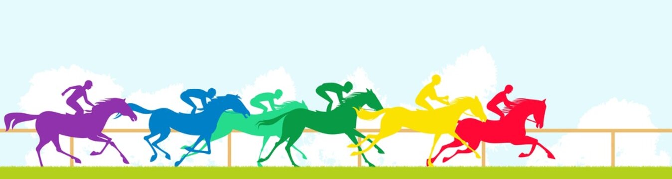 Race horses and colorful silhouettes