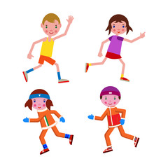Set running boy and girl in winter and summer