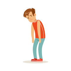 Frustrated sad boy character standing hunched vector Illustration
