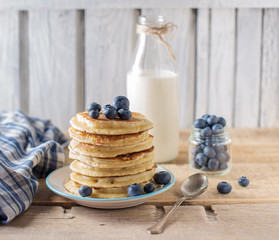 Stack  of pancakes with blueberry on a breakfast © Denira