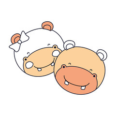 silhouette color sections faces of hippo couple animal happiness expression vector illustration