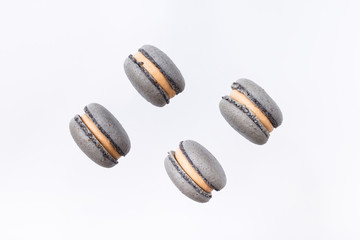 Macarons cake, top view flat lay, fly falling pattern macaroon