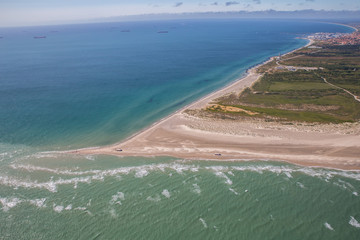 Aerial view of Greenen Denmark,where the to seas meet (Baltic sea and North sea)Greenen is the northern most top of Denmark,and here the lands end.