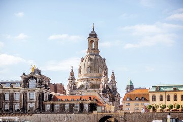 Fototapeta na wymiar Cityscape view with dome of the church of Our Lady in Dresden, Germany