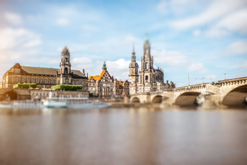 Fototapeta na wymiar Panoramic view on the riverside of the old town during the sunny weather in Dresden city, Germany