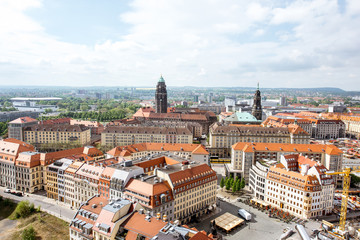 Fototapeta na wymiar Aerial cityscape view on the old town of Dresden city in Germany