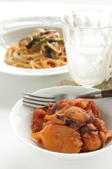 Italian food, octopus and tomato simmered