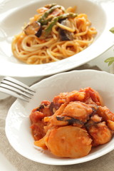 Italian food, octopus and tomato simmered