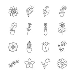 Flowers linear icons set