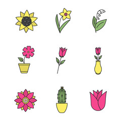 Flowers color icons set