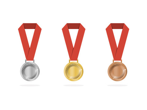 Sports medals with shade on white background