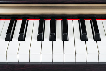 Piano keys front view. Closeup