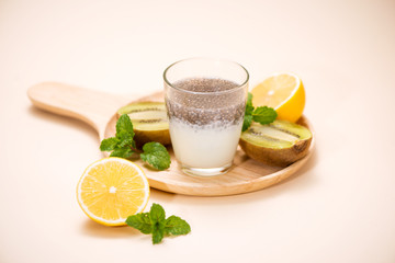 Healthy breakfast with chia pudding in glass