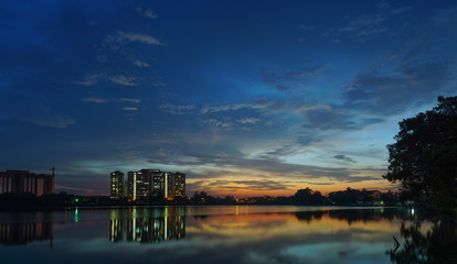 Fototapeta na wymiar Blue Hour Sky By The Lagoon.