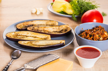 Prepared aubergines for filling stuffing