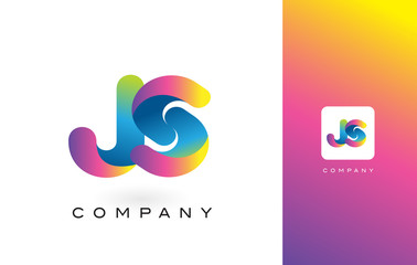 Fototapeta na wymiar JS Logo Letter With Rainbow Vibrant Beautiful Colors. Colorful Trendy Purple and Magenta Letters Vector.