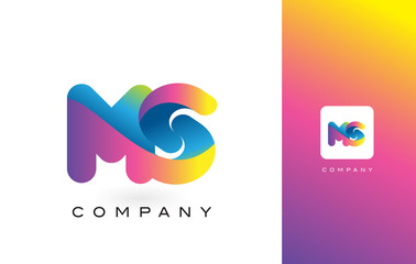 MS Logo Letter With Rainbow Vibrant Beautiful Colors. Colorful Trendy Purple and Magenta Letters Vector.