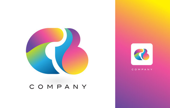 CB Logo Letter With Rainbow Vibrant Beautiful Colors. Colorful Trendy Purple and Magenta Letters Vector.