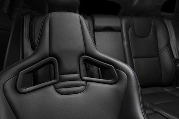 Fototapeta premium Modern sport car black leather interior. 