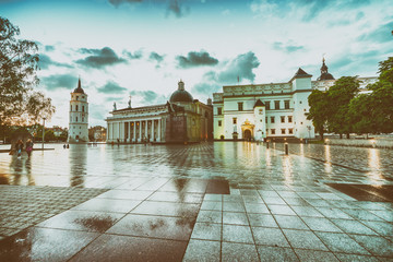 Cathedral Basilica and square, Vilnius on a beautiful summer sunset, Lithuania