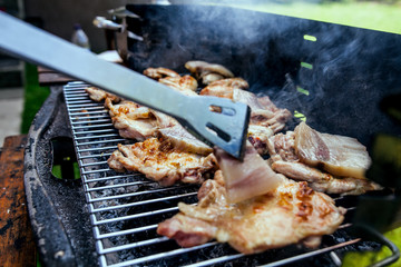Fresh Meat And Vegetables On Outdoor Grill