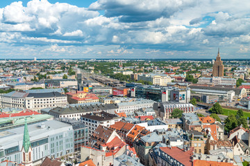 Fototapeta na wymiar RIGA, LATVIA - JULY 7, 2017: Panoramic aerial city view. Riga attracts 2 million tourists annually