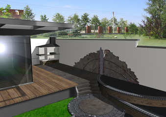 Backyard architectural highlight, 3d render