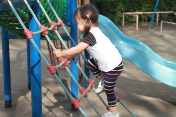 Obraz premium 綱渡りで遊ぶ幼児(2歳児)