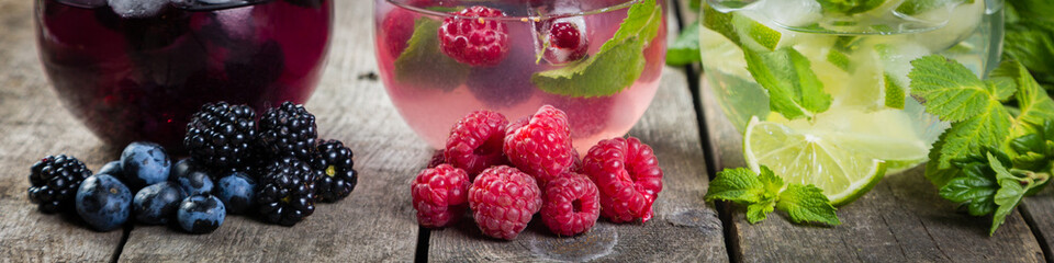 Selection of colorful infused waters in glasses