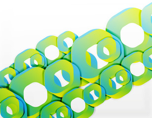 Geometric abstract background, cut chain shapes or hexagons on white