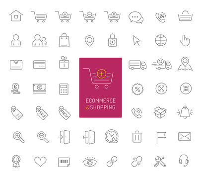 50 ecommerce and shopping thin line icons