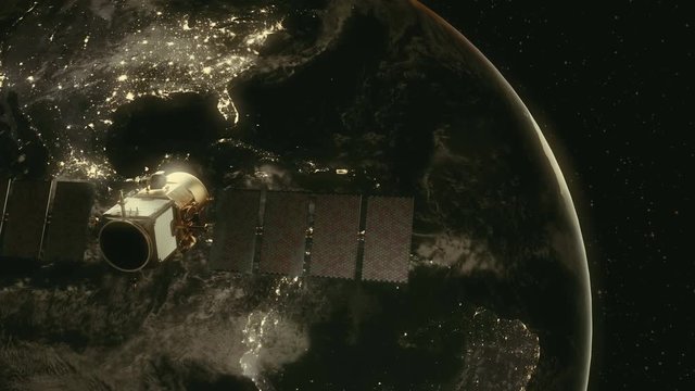 Incredibly realistic view of a satellite in orbit around Earth