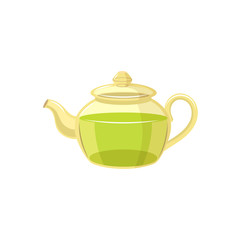 Vector tea kettle , transparent teapot flat isolated illustration on a white background. Cartoon green tea teapot. Healthy lifestyle concept