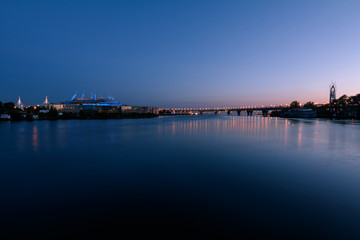 Night over the water area of the Neva Bay/ View of the Neva Bay at night, Saint Petersburg, Russia