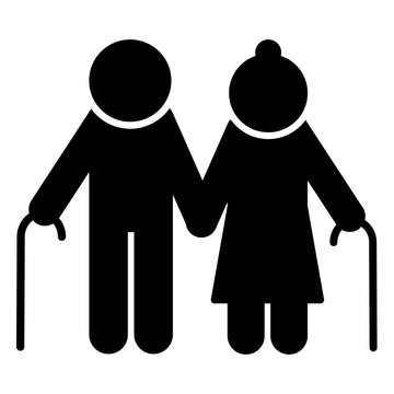 Elderly Couple Icon. Old People Silhouette Symbol. Vector