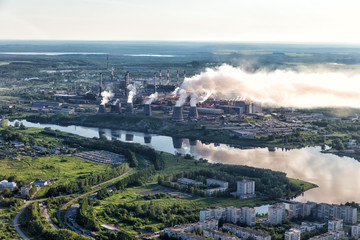 Urban panorama aerial view. Pipe Metallurgical Plant