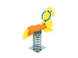 Playground for children spring horse yellow orange orange 3d rendering on white background no shadow
