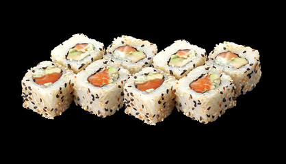 Japanese cuisine.Sushi roll Japanese cuisine. Crab sushi in tempura over dark background.