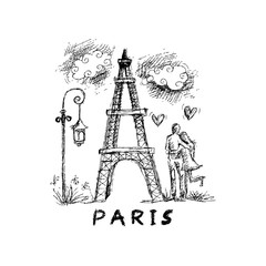  Eiffel tower with romantic couple.