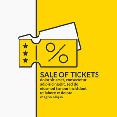 Linear poster Sale of tickets. Vector graphics