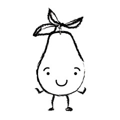 monochrome blurred silhouette of pear fruit caricature vector illustration