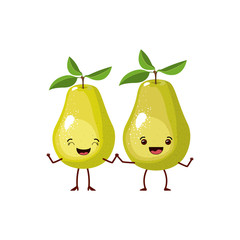 white background with realistic pair of pear fruits caricature vector illustration