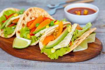 Vegetarian fajitas with tofu and vegetables. Love for a healthy vegan food concept.