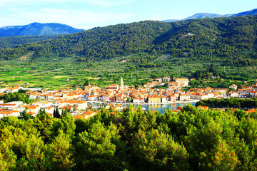 Fototapeta na wymiar Stari Grad town on Island Hvar, Croatia, panoramic view 
