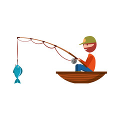 fisherman fishing in the boat avatar character vector illustration design