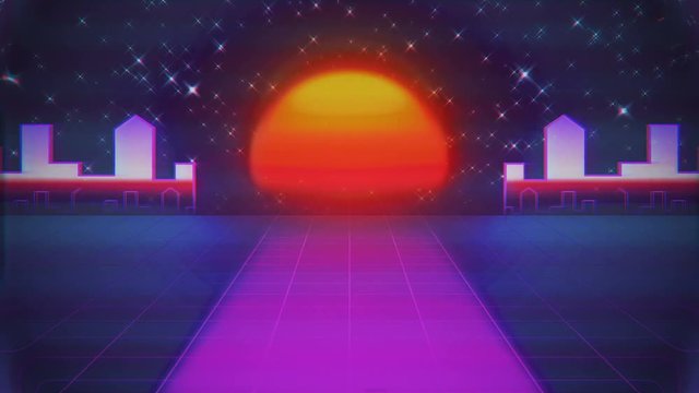 Retro Futuristic, Flight over the road, 60s Retro Sci-fi.